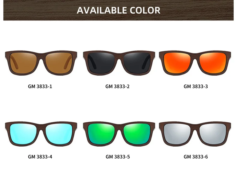 Black, White, Red, Yellow, Blue Bamboo Wood + PC New Retro Wooden Fashion Sunglasses for Men – Bamboo Wood Frame Polarized Eyewear - Details 5