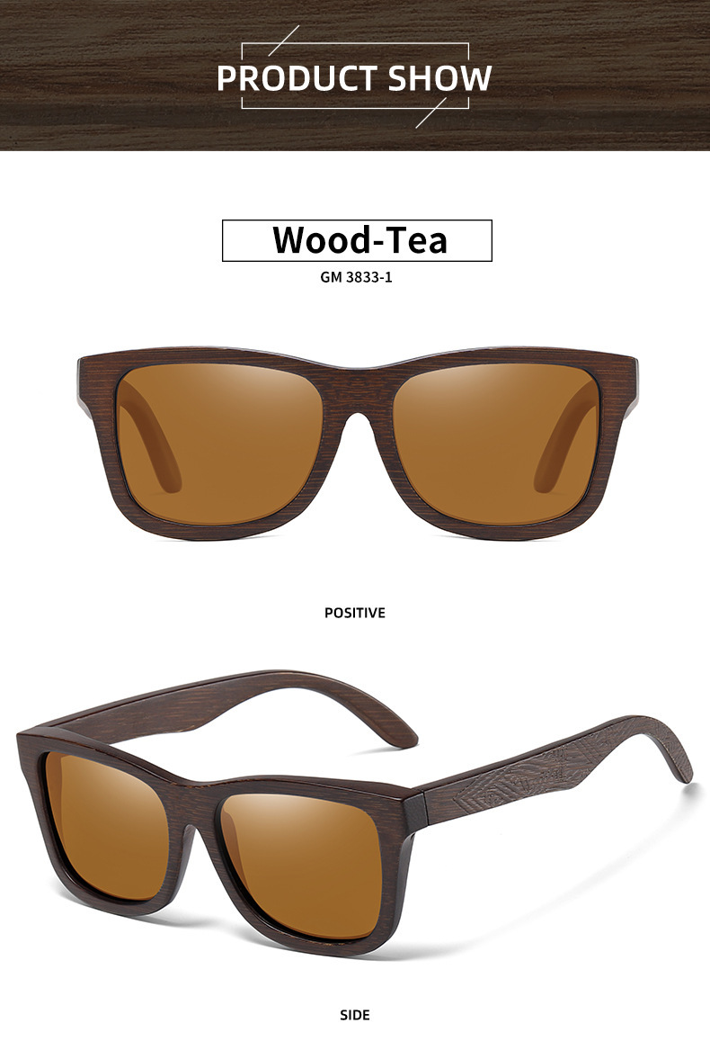 Black, White, Red, Yellow, Blue Bamboo Wood + PC New Retro Wooden Fashion Sunglasses for Men – Bamboo Wood Frame Polarized Eyewear - Details 7