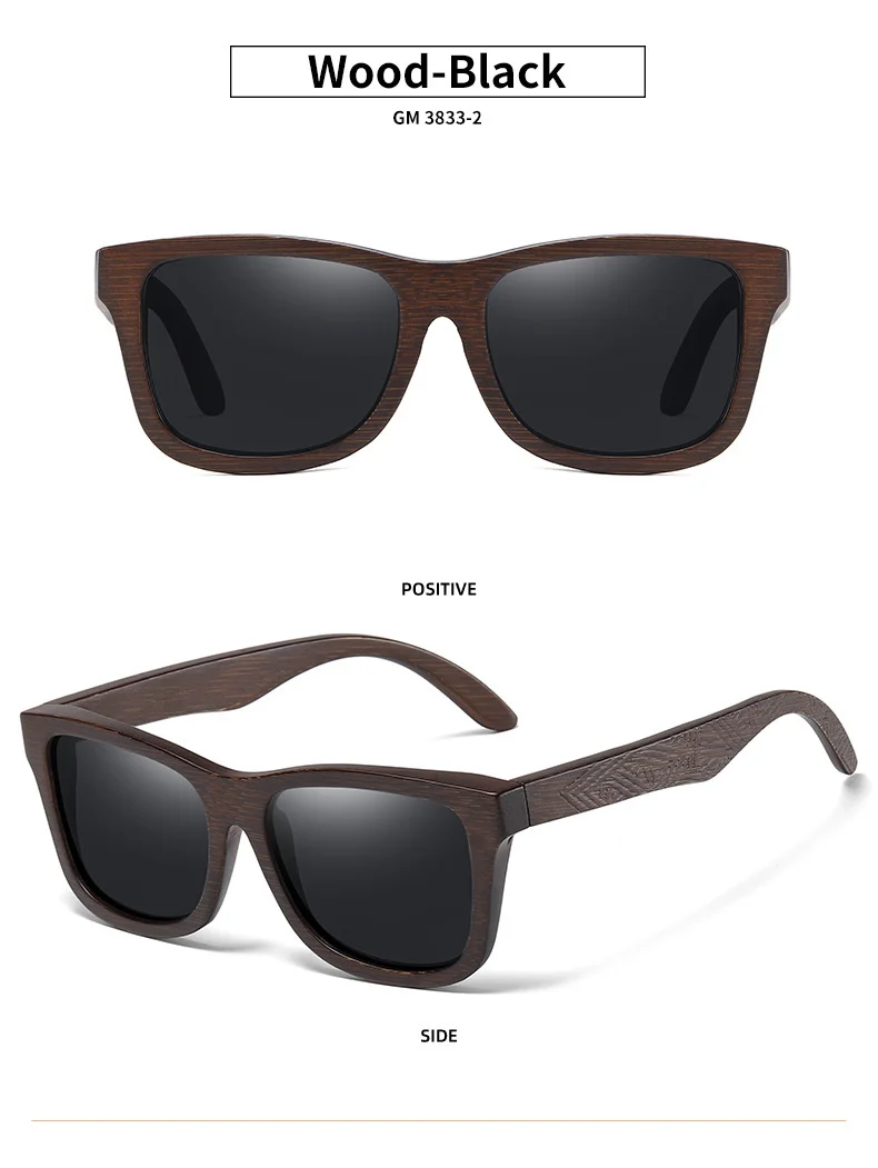 Black, White, Red, Yellow, Blue Bamboo Wood + PC New Retro Wooden Fashion Sunglasses for Men – Bamboo Wood Frame Polarized Eyewear - Details 9