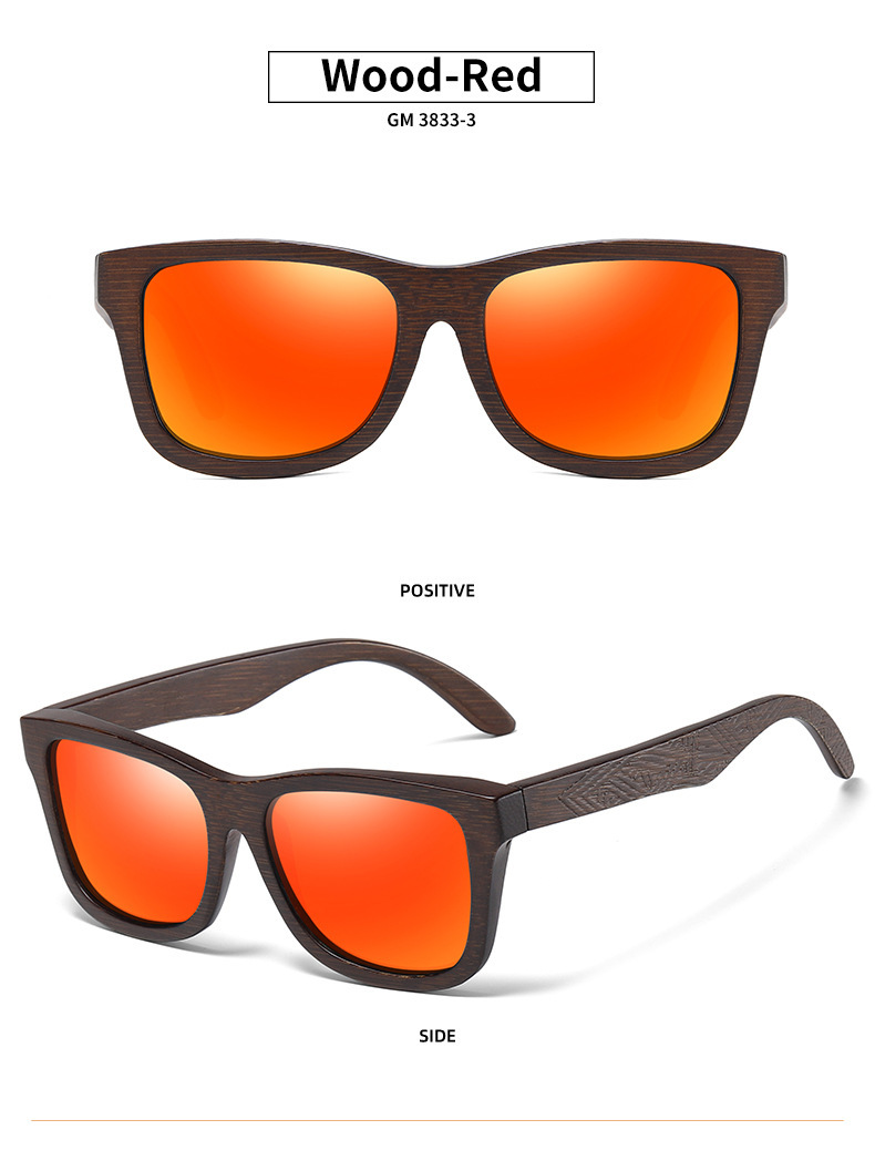 Black, White, Red, Yellow, Blue Bamboo Wood + PC New Retro Wooden Fashion Sunglasses for Men – Bamboo Wood Frame Polarized Eyewear - Details 10
