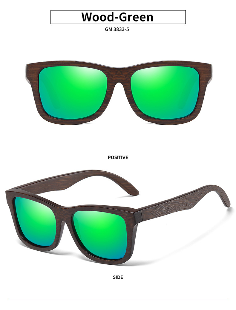 Black, White, Red, Yellow, Blue Bamboo Wood + PC New Retro Wooden Fashion Sunglasses for Men – Bamboo Wood Frame Polarized Eyewear - Details 12