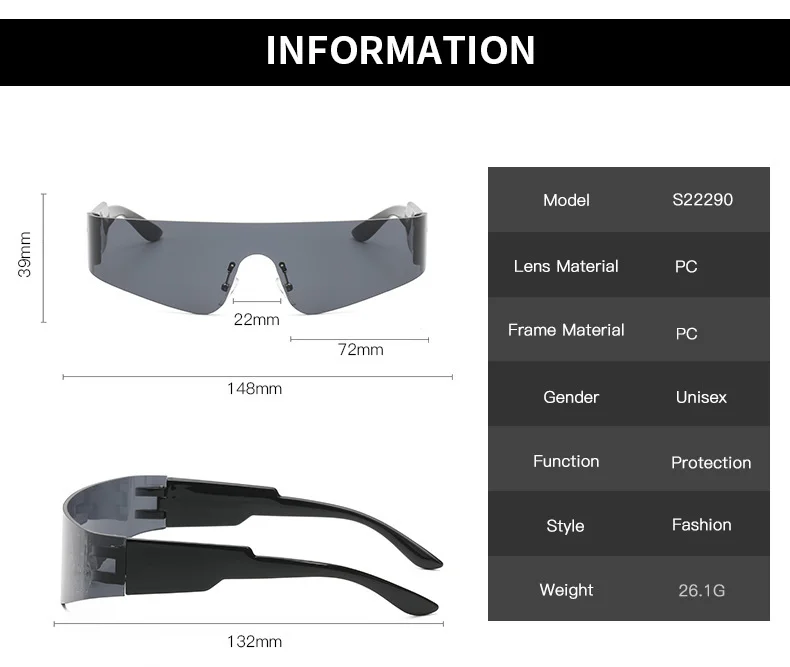 Multiple colors available One-Piece Punk Tech Sunglasses - Futuristic UV Protection for Party Style / $1.55 per pair (Wholesale Price) - View 3
