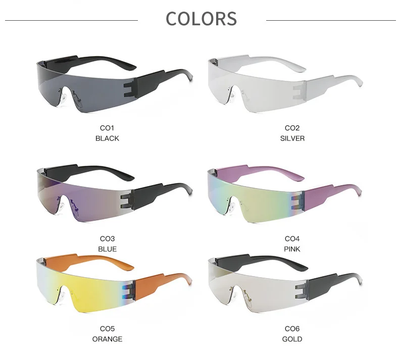 Multiple colors available One-Piece Punk Tech Sunglasses - Futuristic UV Protection for Party Style / $1.55 per pair (Wholesale Price) - Details 2