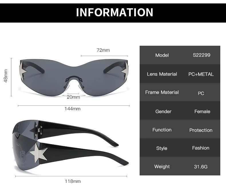 Multiple colors available One-Piece Star-Shaped Retro Sunglasses - Oversized Unisex Glasses / $1.97 per pair (Wholesale Price) - Details 1