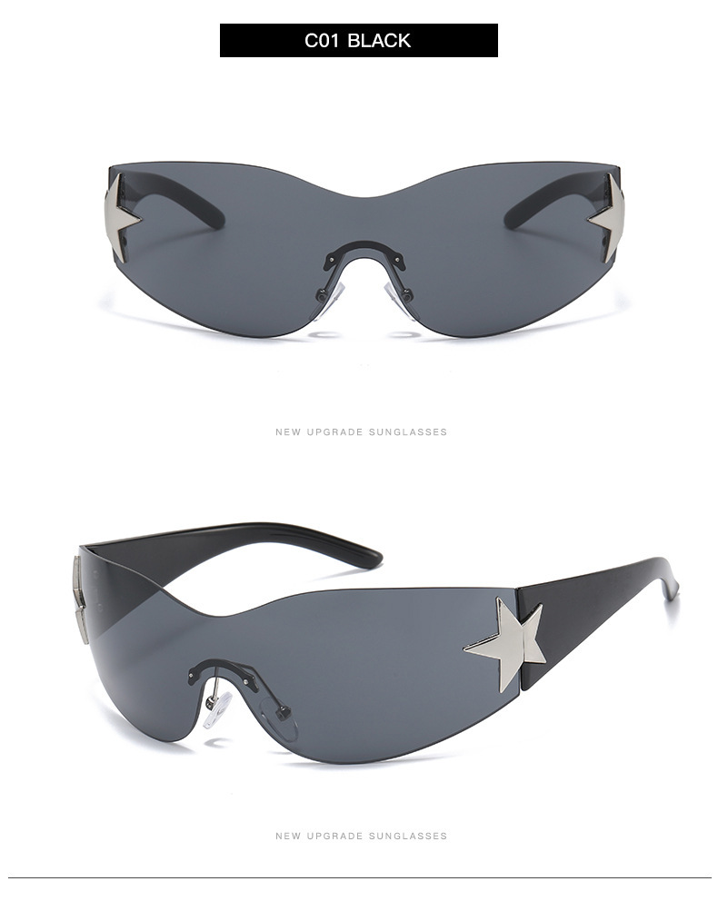 Multiple colors available One-Piece Star-Shaped Retro Sunglasses - Oversized Unisex Glasses / $1.97 per pair (Wholesale Price) - Details 4