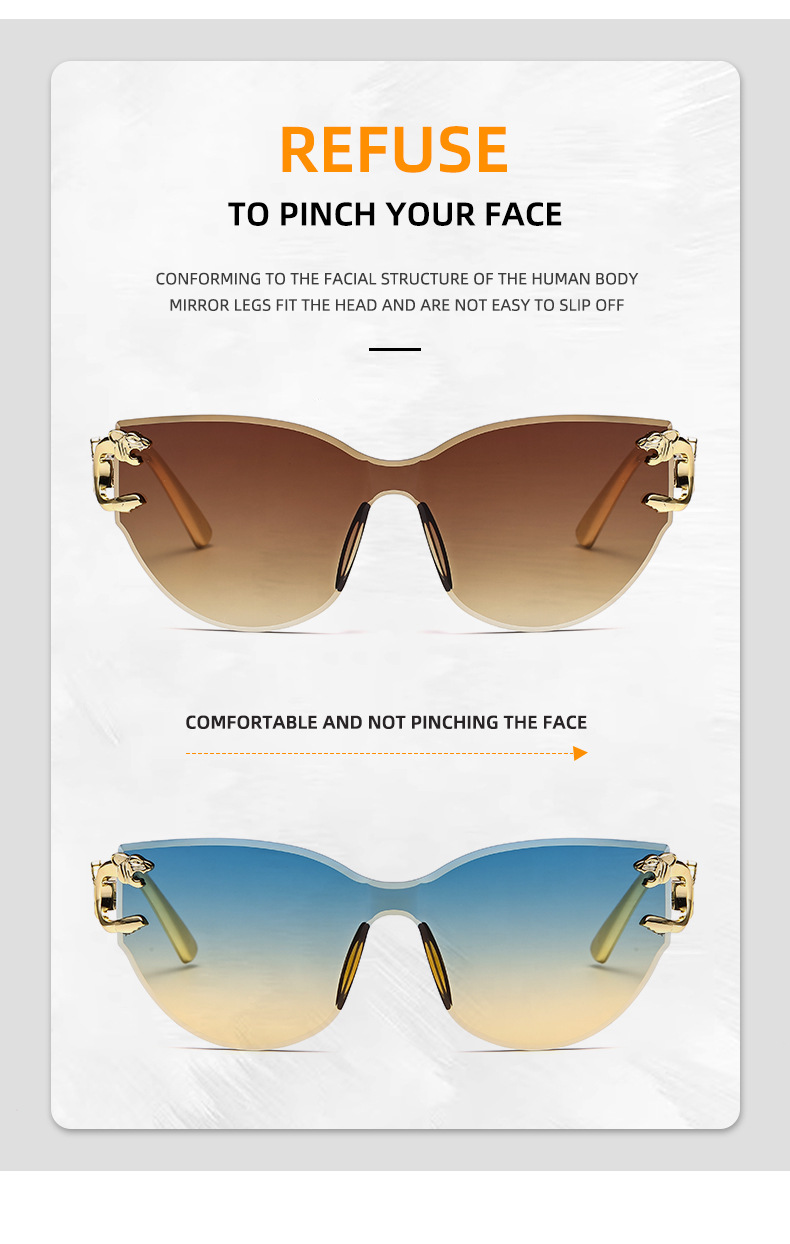 Leopard Print, Gradient Frameless Frameless Leopard Print Sunglasses - Trendy UV Protection / $1.03 per pair (Wholesale Price) - View 4