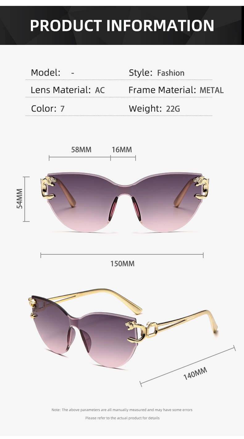 Leopard Print, Gradient Frameless Frameless Leopard Print Sunglasses - Trendy UV Protection / $1.03 per pair (Wholesale Price) - Details 2