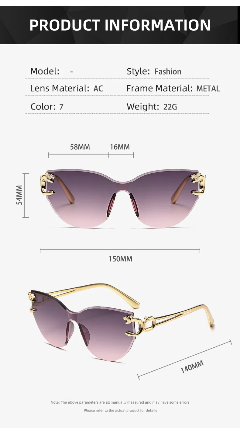 Leopard Print, Gradient Frameless Frameless Leopard Print Sunglasses - Trendy UV Protection / $1.03 per pair (Wholesale Price) - Details 2
