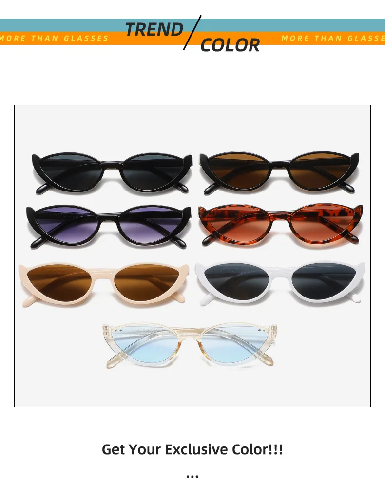 Multiple colors available PC Cat-Eye Small Frame Sunglasses - Y2K Street Style / $0.72 per pair (Wholesale Price) - Details 4