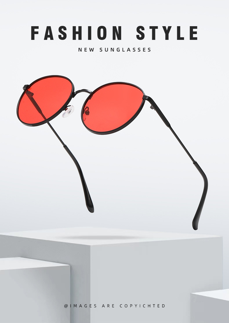 Ocean lens Metal Metal Frame Oval Sunglasses - Trendy Ocean Lens / $1.14 per pair (Wholesale Price) - View 4