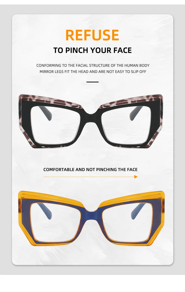 Multiple colors available PC Cat-Eye Blue Light Glasses - Artistic Oversized Frame / $0.72 per pair (Wholesale Price) - Details 2
