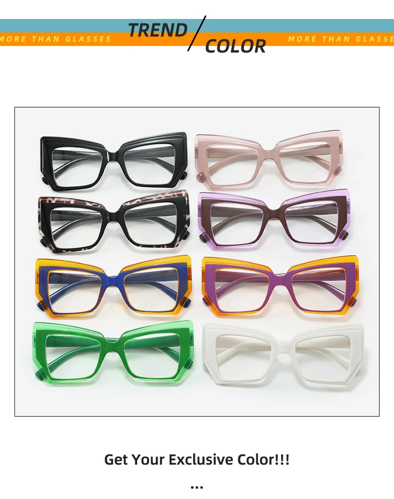 Multiple colors available PC Cat-Eye Blue Light Glasses - Artistic Oversized Frame / $0.72 per pair (Wholesale Price) - Details 4