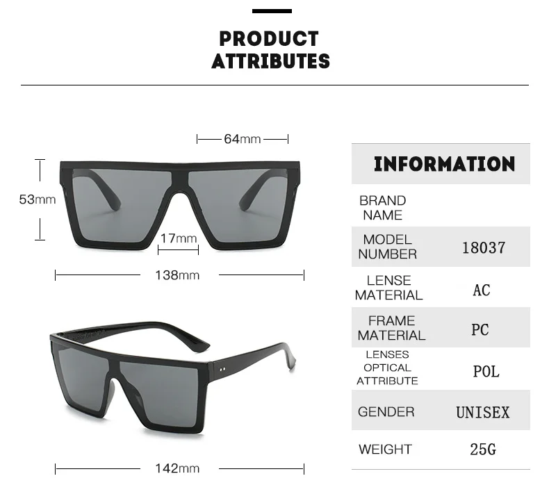 Bright Black, Leopard Print, Purple, Transparent Tea, Red, Blue PC Fashion Oversized Vintage UV400 Men Brand Sun Glasses New Luxury Square Sunglasses Women Oversize Female Big Frame Shades - View 3