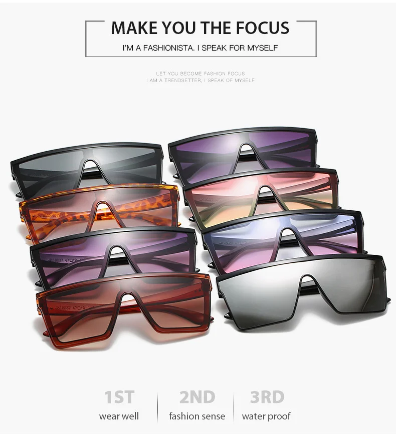 Bright Black, Leopard Print, Purple, Transparent Tea, Red, Blue PC Fashion Oversized Vintage UV400 Men Brand Sun Glasses New Luxury Square Sunglasses Women Oversize Female Big Frame Shades - Details 1