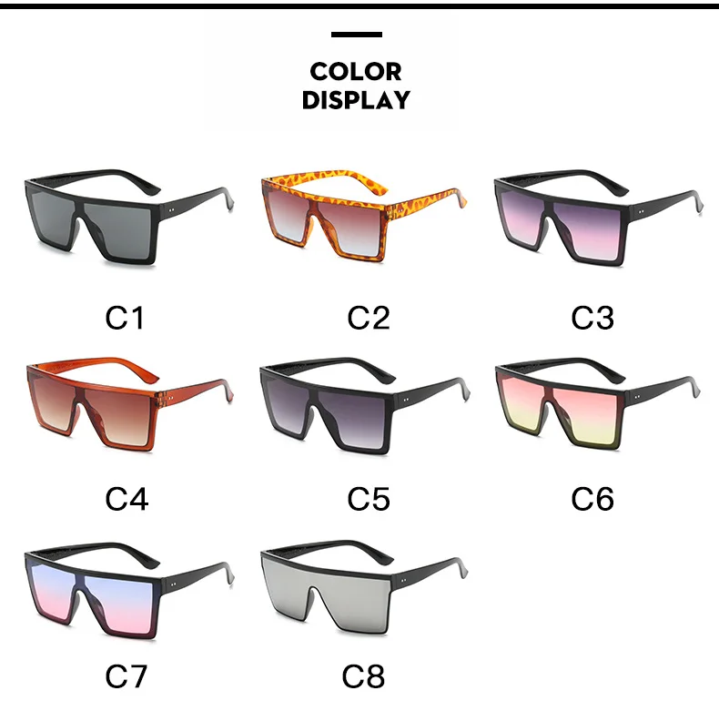 Bright Black, Leopard Print, Purple, Transparent Tea, Red, Blue PC Fashion Oversized Vintage UV400 Men Brand Sun Glasses New Luxury Square Sunglasses Women Oversize Female Big Frame Shades - Details 3