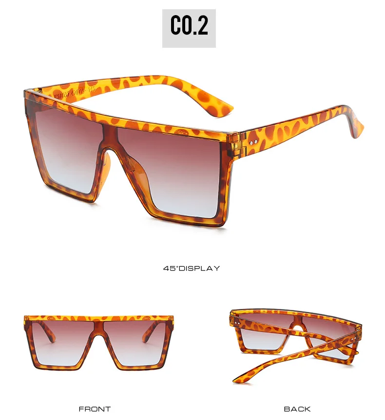 Bright Black, Leopard Print, Purple, Transparent Tea, Red, Blue PC Fashion Oversized Vintage UV400 Men Brand Sun Glasses New Luxury Square Sunglasses Women Oversize Female Big Frame Shades - Details 5
