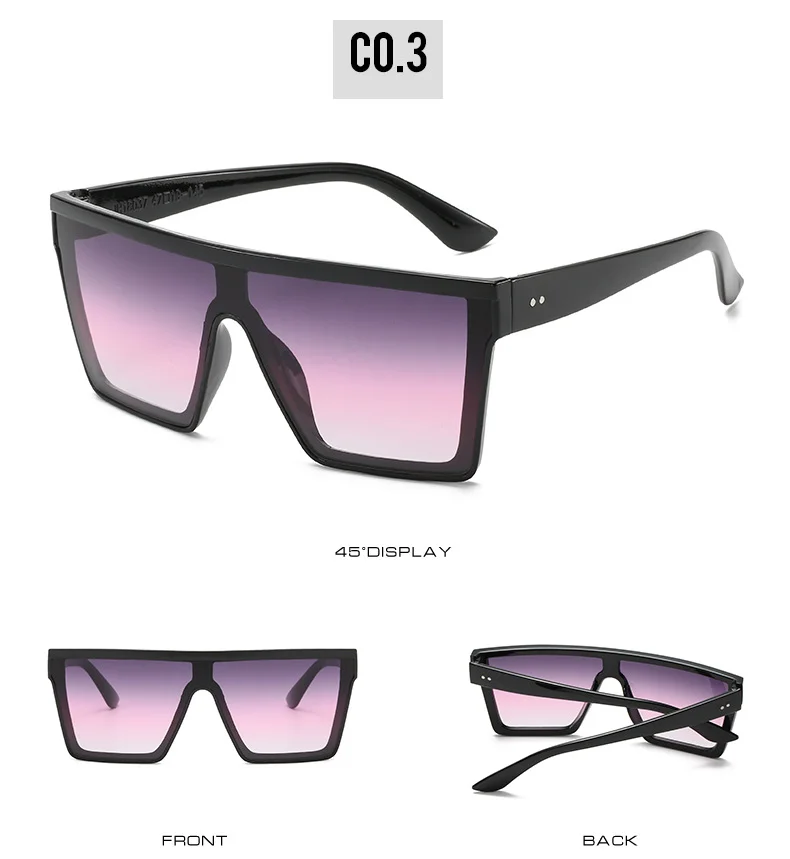Bright Black, Leopard Print, Purple, Transparent Tea, Red, Blue PC Fashion Oversized Vintage UV400 Men Brand Sun Glasses New Luxury Square Sunglasses Women Oversize Female Big Frame Shades - Details 6
