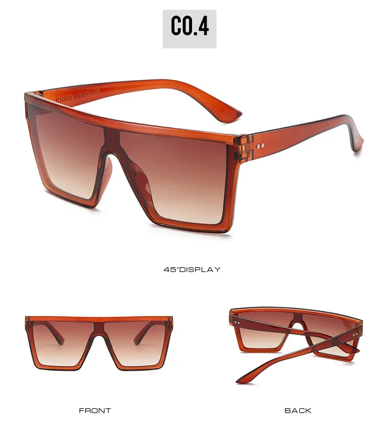 Bright Black, Leopard Print, Purple, Transparent Tea, Red, Blue PC Fashion Oversized Vintage UV400 Men Brand Sun Glasses New Luxury Square Sunglasses Women Oversize Female Big Frame Shades - Details 7