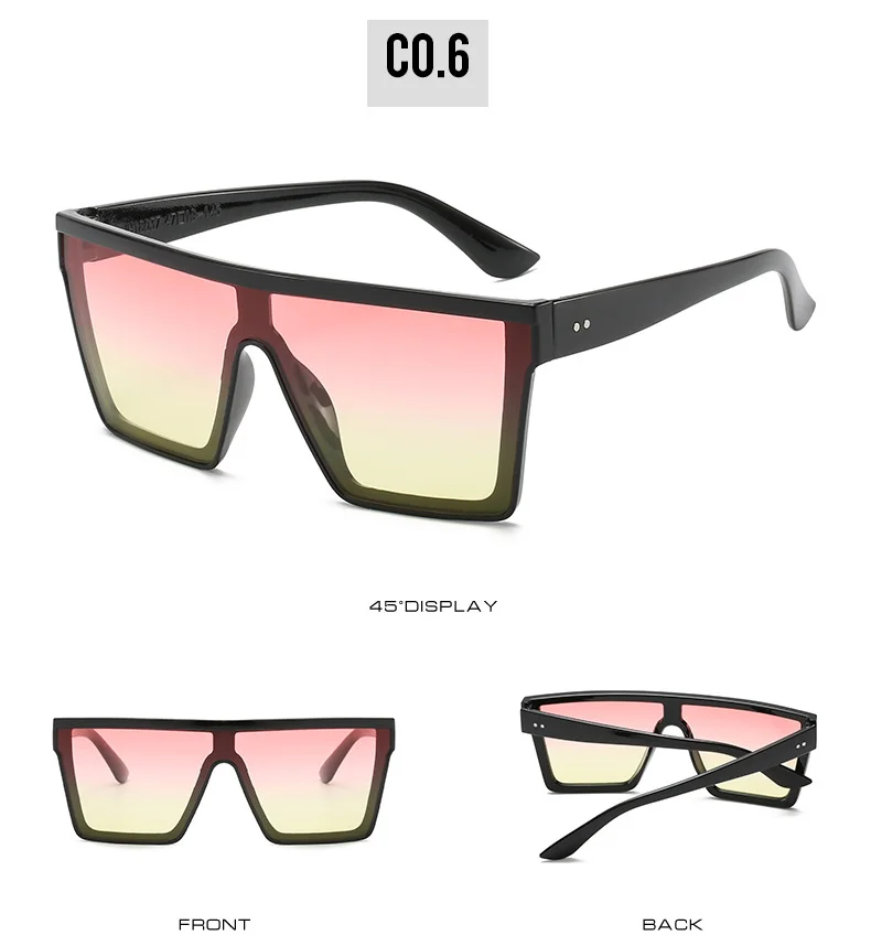 Bright Black, Leopard Print, Purple, Transparent Tea, Red, Blue PC Fashion Oversized Vintage UV400 Men Brand Sun Glasses New Luxury Square Sunglasses Women Oversize Female Big Frame Shades - Details 8