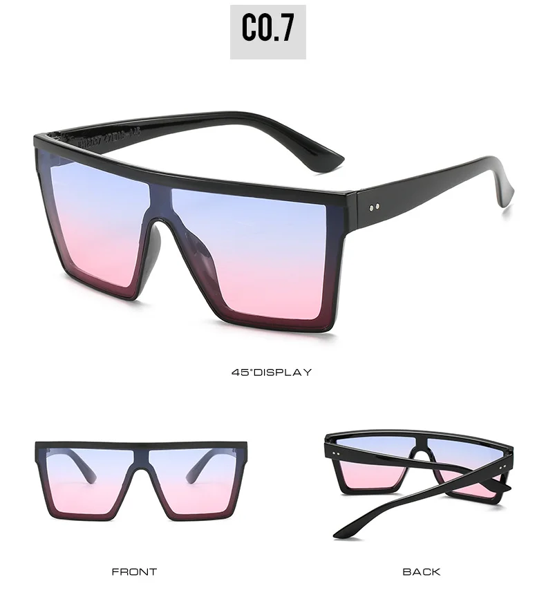 Bright Black, Leopard Print, Purple, Transparent Tea, Red, Blue PC Fashion Oversized Vintage UV400 Men Brand Sun Glasses New Luxury Square Sunglasses Women Oversize Female Big Frame Shades - Details 9