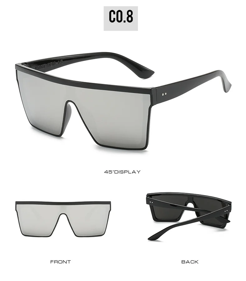 Bright Black, Leopard Print, Purple, Transparent Tea, Red, Blue PC Fashion Oversized Vintage UV400 Men Brand Sun Glasses New Luxury Square Sunglasses Women Oversize Female Big Frame Shades - Details 10