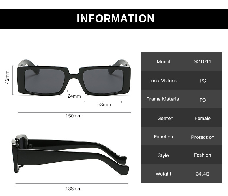 Transparent, Multiple colors PC Retro Square Sunglasses / $0.74 per pair (Wholesale Price) - Details 3