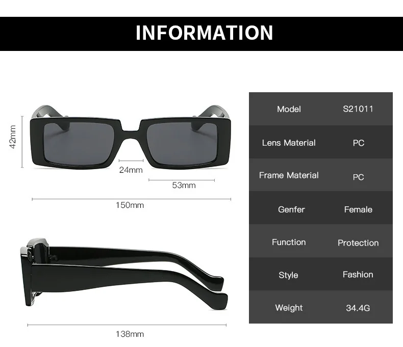 Transparent, Multiple colors PC Retro Square Sunglasses / $0.74 per pair (Wholesale Price) - Details 3