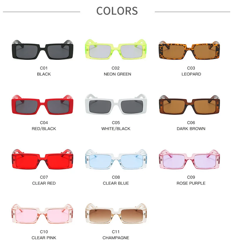 Transparent, Multiple colors PC Retro Square Sunglasses / $0.74 per pair (Wholesale Price) - Details 4