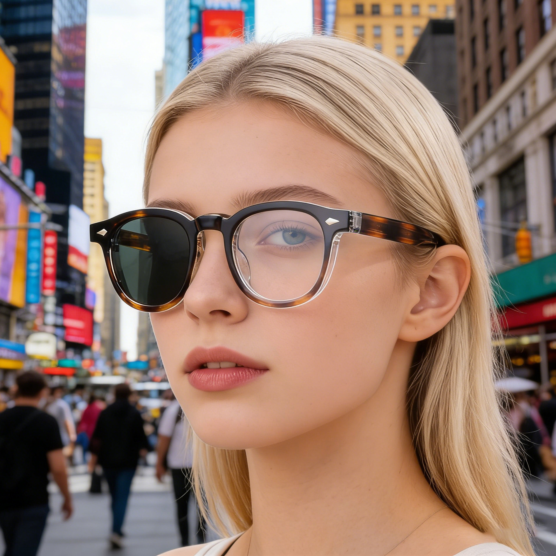 Black Acetate Chic Women's Square Photochromic Sunglasses - Euro-American Fashion, Acetate Frames with Pin Hinges, and UV Protection for Outdoor Use. - Details 1