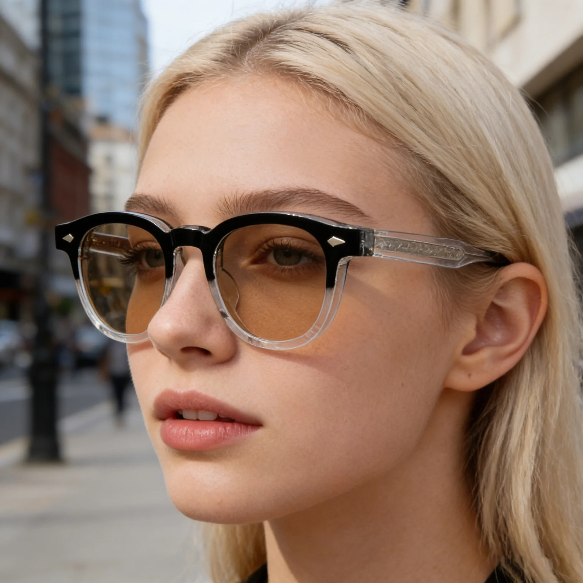 Black Acetate Chic Women's Square Photochromic Sunglasses - Euro-American Fashion, Acetate Frames with Pin Hinges, and UV Protection for Outdoor Use. - Details 2