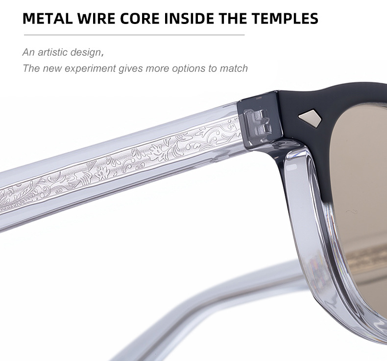 Black Acetate Chic Women's Square Photochromic Sunglasses - Euro-American Fashion, Acetate Frames with Pin Hinges, and UV Protection for Outdoor Use. - Details 13