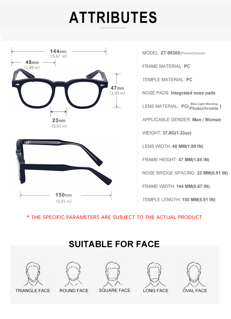 Chic Women's Square Photochromic Sunglasses - Euro-American Fashion, Acetate Frames with Pin Hinges, and UV Protection for Outdoor Use. Details and Specifications