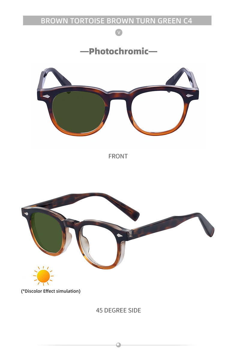 Chic Women's Square Photochromic Sunglasses - Euro-American Fashion, Acetate Frames with Pin Hinges, and UV Protection for Outdoor Use. Details and Specifications