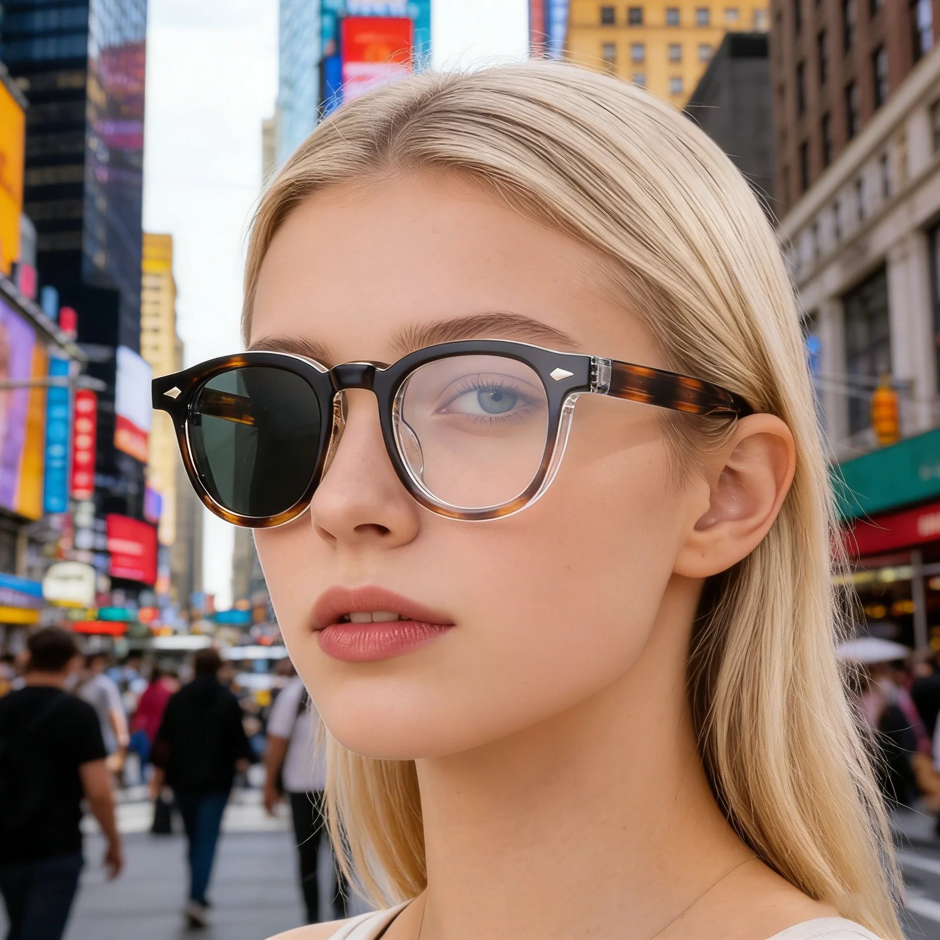 Chic Women's Square Photochromic Sunglasses - Euro-American Fashion, Acetate Frames with Pin Hinges, and UV Protection for Outdoor Use.