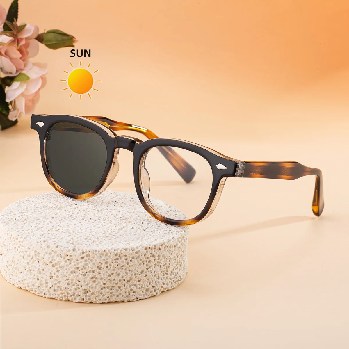 Black Acetate Chic Women's Square Photochromic Sunglasses - Euro-American Fashion, Acetate Frames with Pin Hinges, and UV Protection for Outdoor Use. - View 2