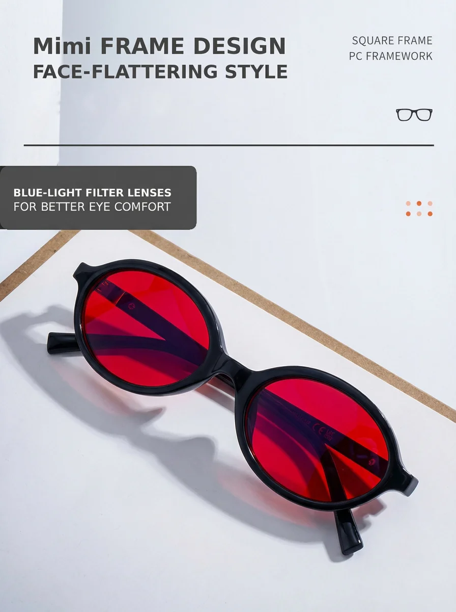 Black + Red PC 2026 New Red Dual-Use Glasses - Fashion Oval Frames for Blue Light Blocking - Details 12