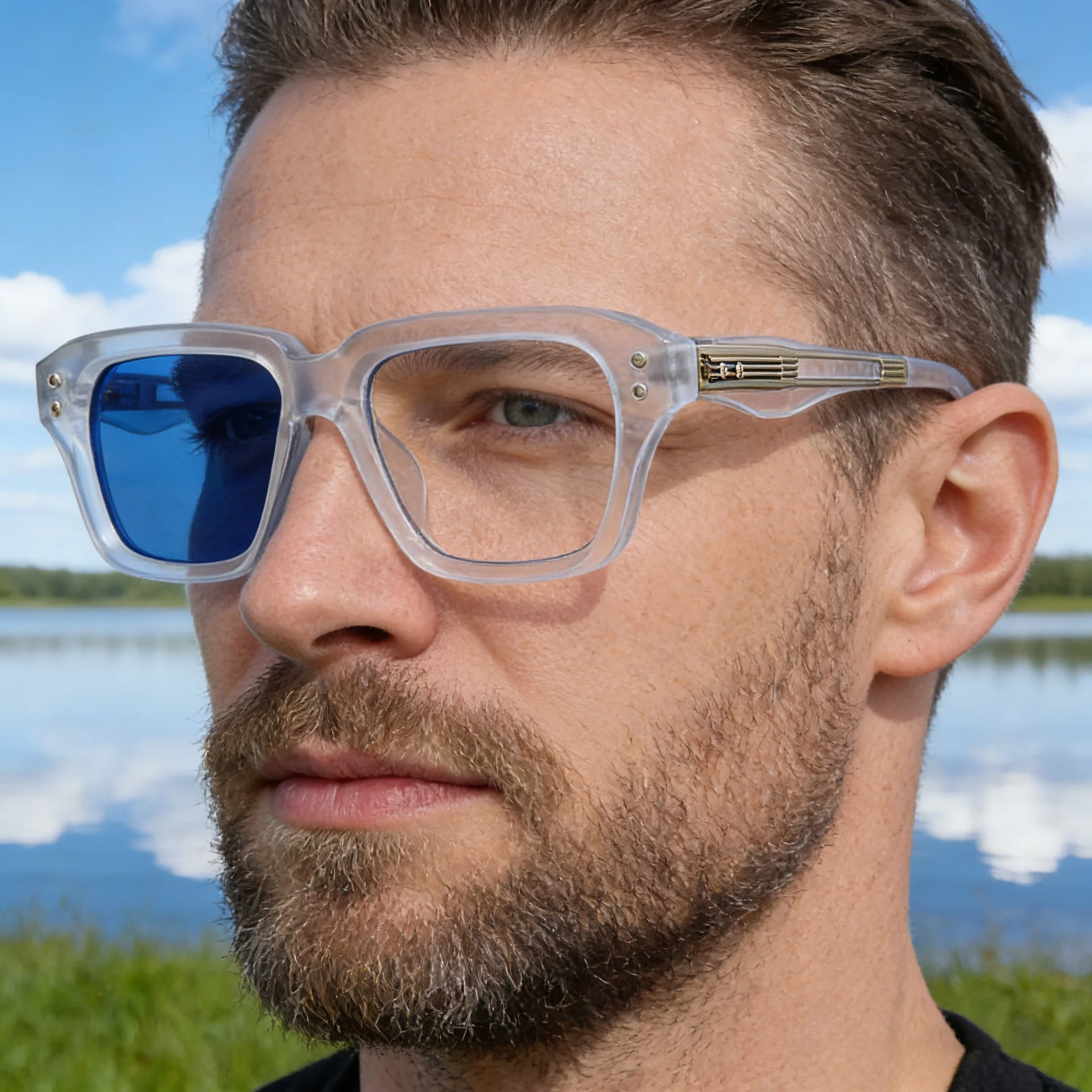 Glossy Black/Gold,Matte Black/White,Matte Black/Gunmetal, Tortoise Gold/White, Matte Translucent Grey, Matte Clear/Silver Zinc Alloy 2026 New Men's Chic Square Photochromic Sunglasses. Personalized Outdoor Gear with UV400 Protection - Details 2