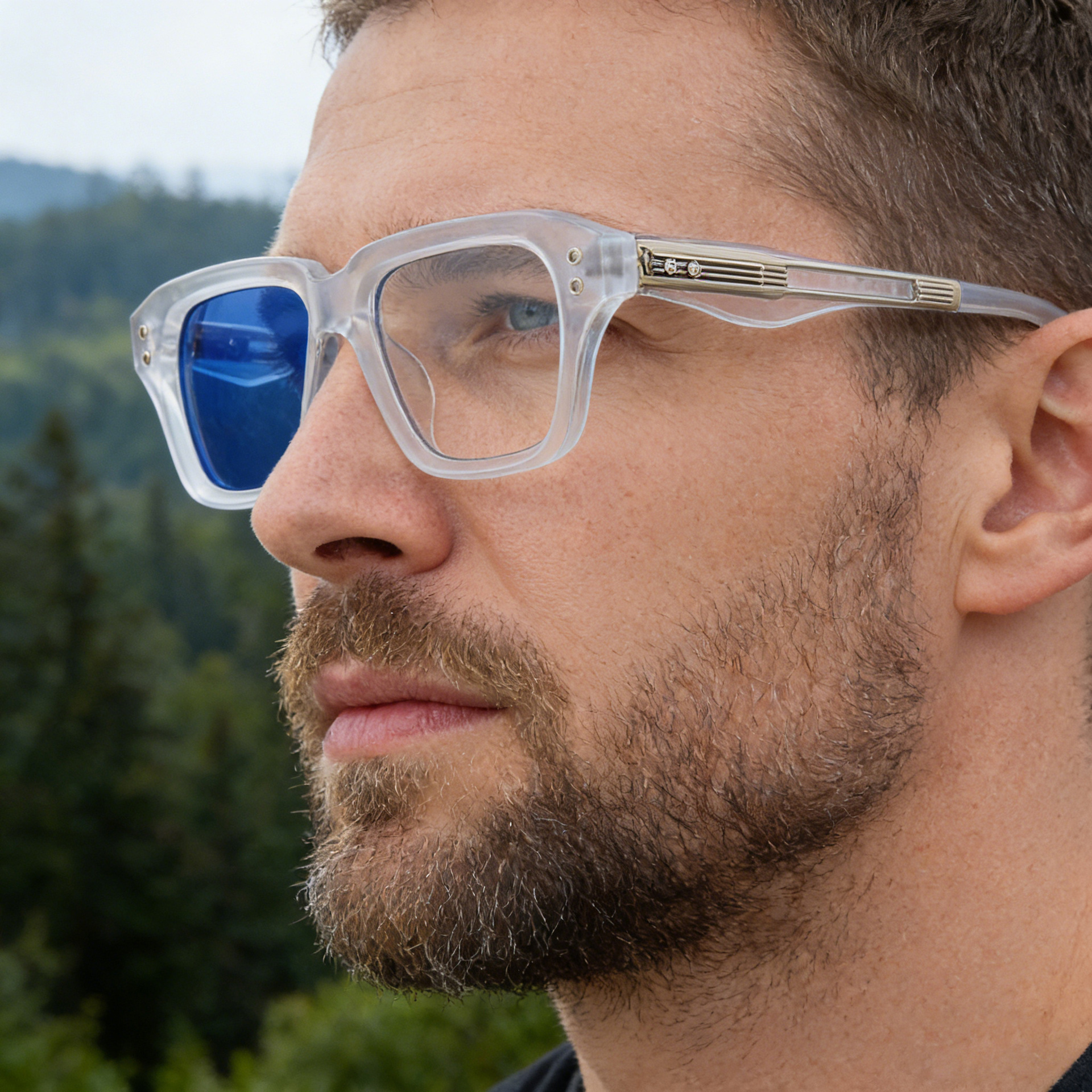 Glossy Black/Gold,Matte Black/White,Matte Black/Gunmetal, Tortoise Gold/White, Matte Translucent Grey, Matte Clear/Silver Zinc Alloy 2026 New Men's Chic Square Photochromic Sunglasses. Personalized Outdoor Gear with UV400 Protection - Details 3