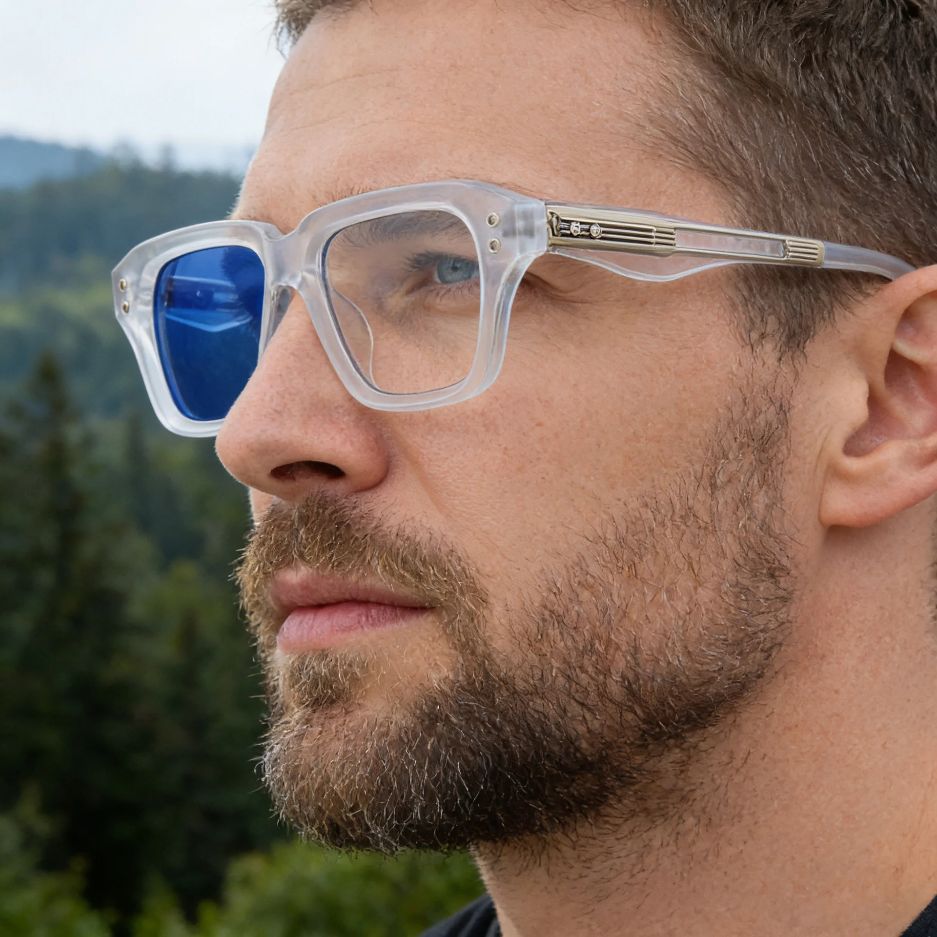 Glossy Black/Gold，Matte Black/White，Matte Black/Gunmetal, Tortoise Gold/White, Matte Translucent Grey, Matte Clear/Silver Zinc Alloy 2026 New Men's Chic Square Photochromic Sunglasses. Personalized Outdoor Gear with UV400 Protection - Details 3