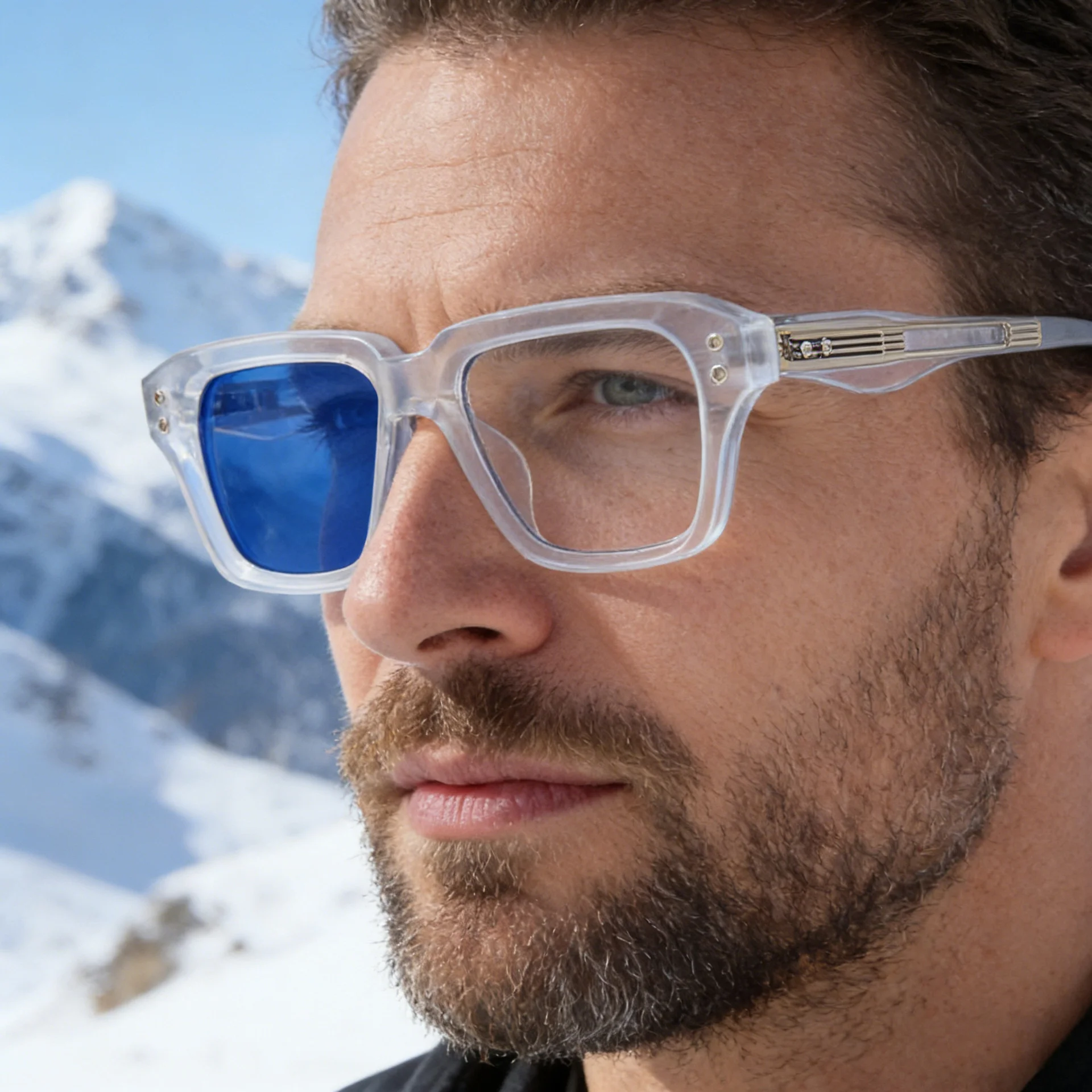 Glossy Black/Gold,Matte Black/White,Matte Black/Gunmetal, Tortoise Gold/White, Matte Translucent Grey, Matte Clear/Silver Zinc Alloy 2026 New Men's Chic Square Photochromic Sunglasses. Personalized Outdoor Gear with UV400 Protection - Details 4