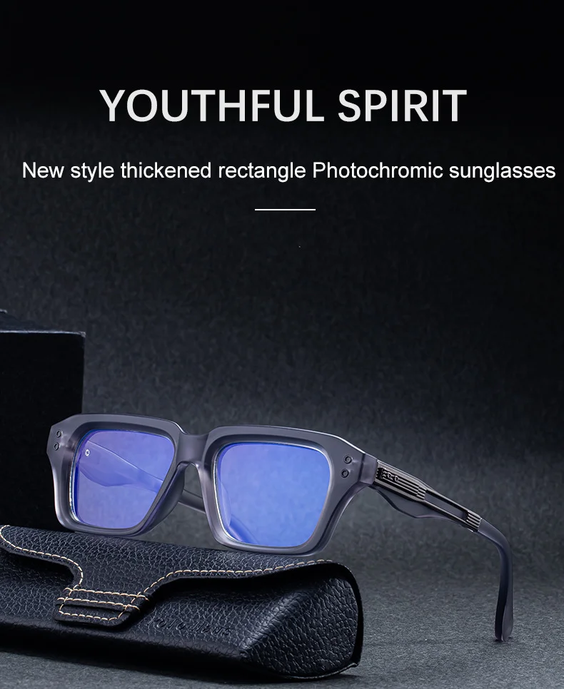 Glossy Black/Gold，Matte Black/White，Matte Black/Gunmetal, Tortoise Gold/White, Matte Translucent Grey, Matte Clear/Silver Zinc Alloy 2026 New Men's Chic Square Photochromic Sunglasses. Personalized Outdoor Gear with UV400 Protection - Details 5