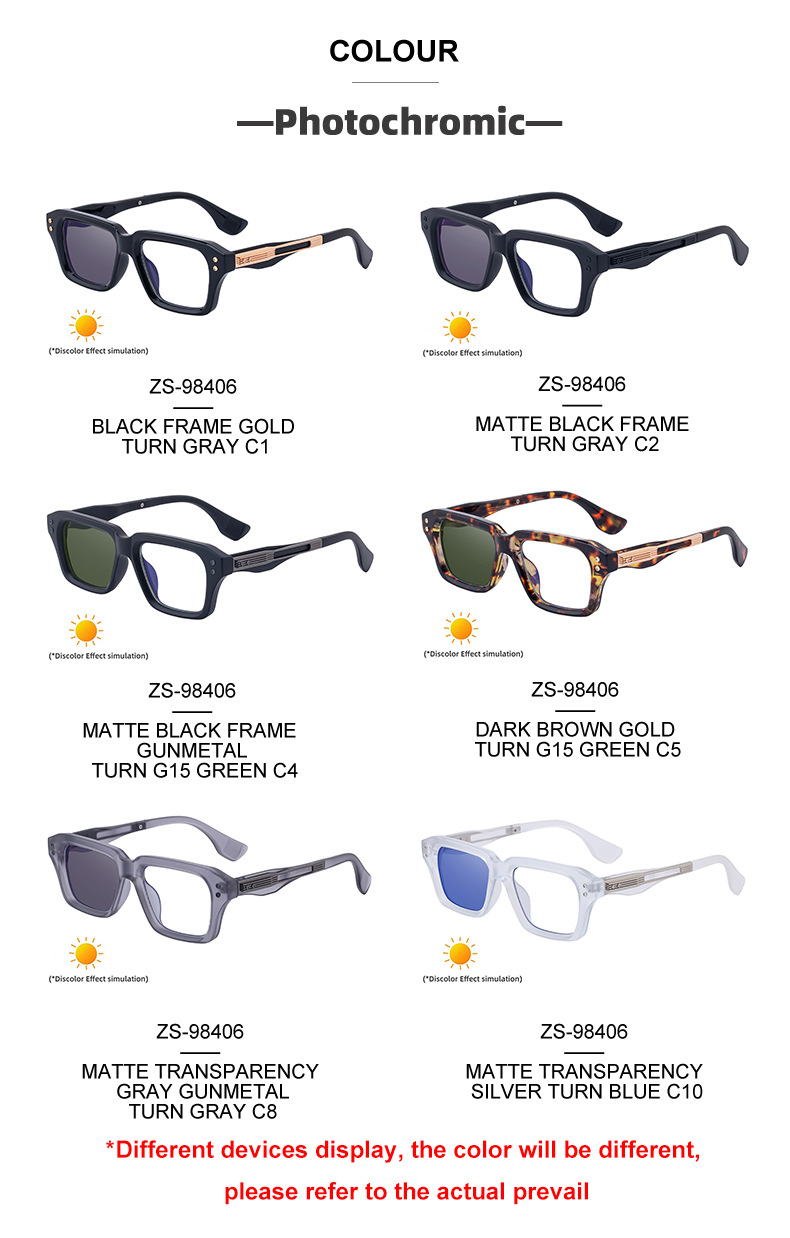 Glossy Black/Gold,Matte Black/White,Matte Black/Gunmetal, Tortoise Gold/White, Matte Translucent Grey, Matte Clear/Silver Zinc Alloy 2026 New Men's Chic Square Photochromic Sunglasses. Personalized Outdoor Gear with UV400 Protection - Details 16