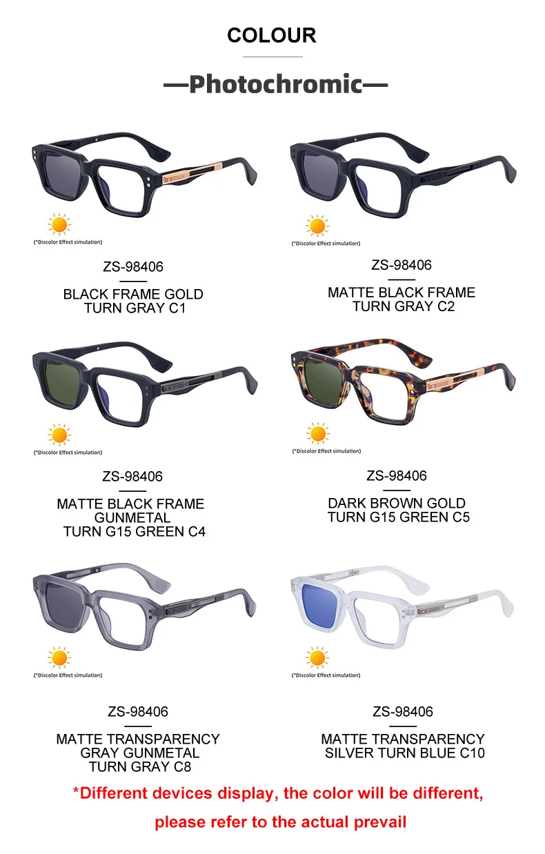 Glossy Black/Gold,Matte Black/White,Matte Black/Gunmetal, Tortoise Gold/White, Matte Translucent Grey, Matte Clear/Silver Zinc Alloy 2026 New Men's Chic Square Photochromic Sunglasses. Personalized Outdoor Gear with UV400 Protection - Details 16