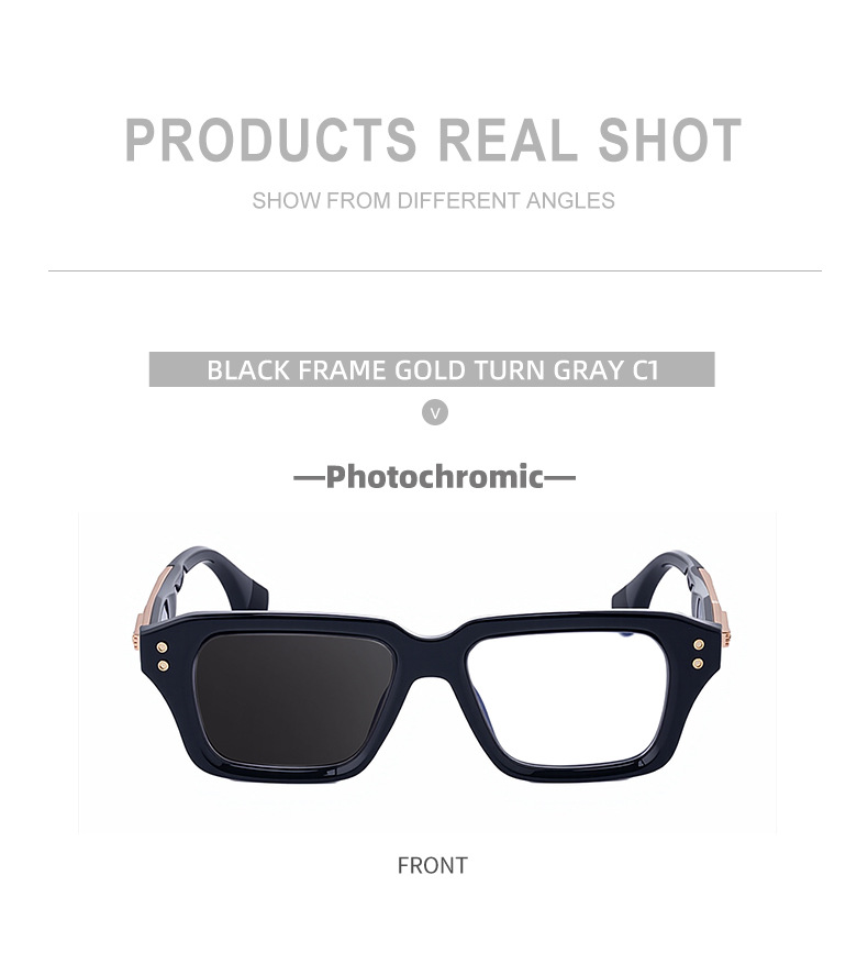 Glossy Black/Gold,Matte Black/White,Matte Black/Gunmetal, Tortoise Gold/White, Matte Translucent Grey, Matte Clear/Silver Zinc Alloy 2026 New Men's Chic Square Photochromic Sunglasses. Personalized Outdoor Gear with UV400 Protection - Details 18