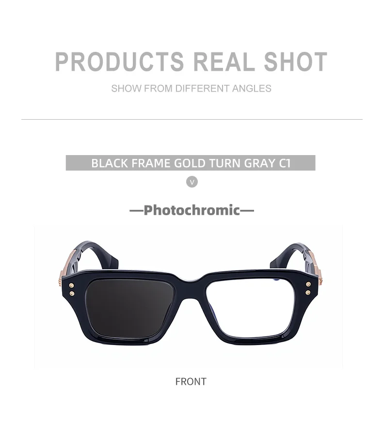 Glossy Black/Gold，Matte Black/White，Matte Black/Gunmetal, Tortoise Gold/White, Matte Translucent Grey, Matte Clear/Silver Zinc Alloy 2026 New Men's Chic Square Photochromic Sunglasses. Personalized Outdoor Gear with UV400 Protection - Details 18