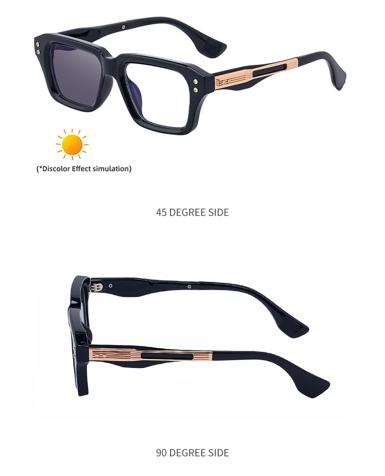 Glossy Black/Gold,Matte Black/White,Matte Black/Gunmetal, Tortoise Gold/White, Matte Translucent Grey, Matte Clear/Silver Zinc Alloy 2026 New Men's Chic Square Photochromic Sunglasses. Personalized Outdoor Gear with UV400 Protection - Details 19