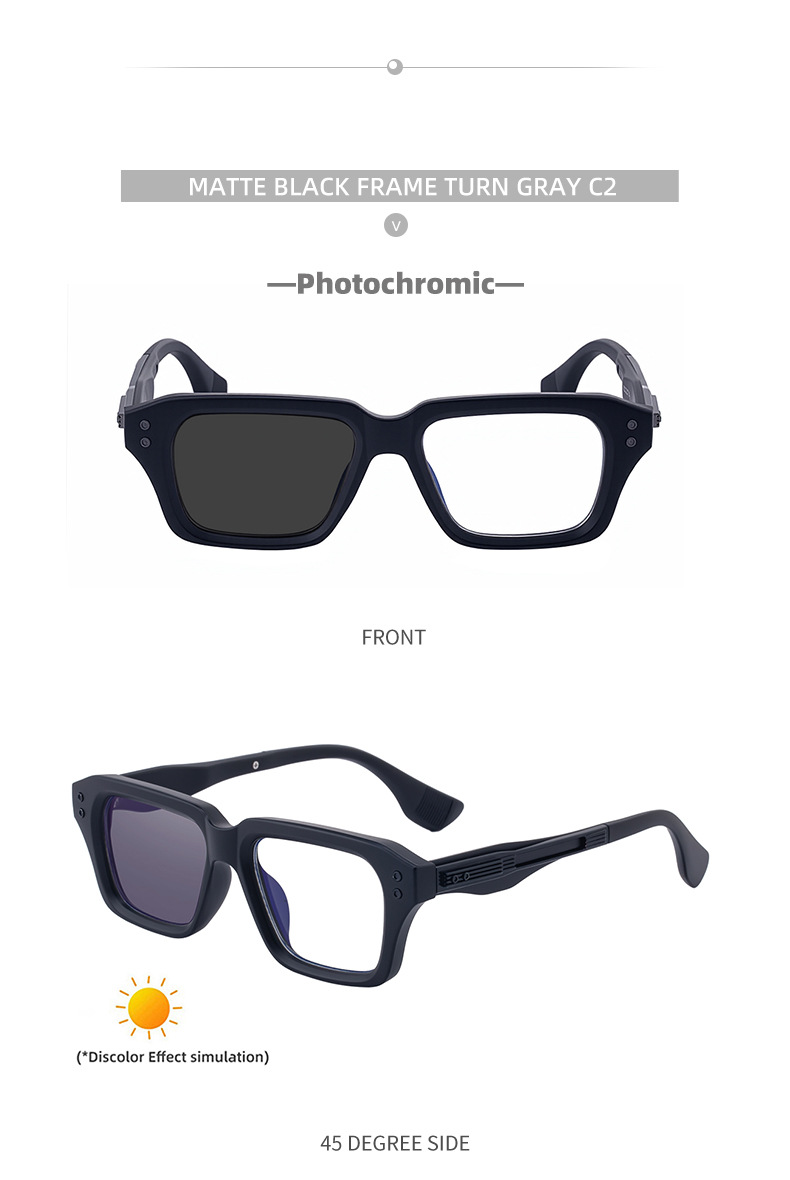 Glossy Black/Gold,Matte Black/White,Matte Black/Gunmetal, Tortoise Gold/White, Matte Translucent Grey, Matte Clear/Silver Zinc Alloy 2026 New Men's Chic Square Photochromic Sunglasses. Personalized Outdoor Gear with UV400 Protection - Details 20