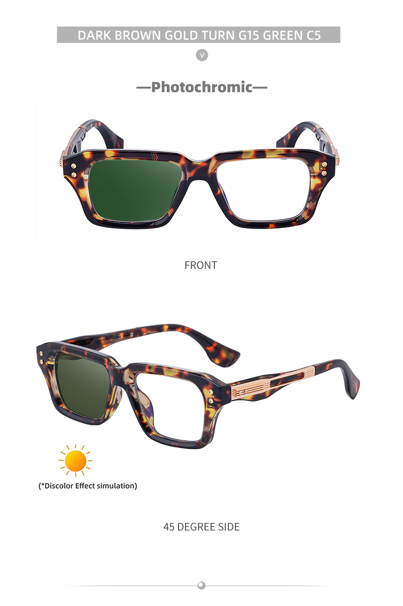 Glossy Black/Gold,Matte Black/White,Matte Black/Gunmetal, Tortoise Gold/White, Matte Translucent Grey, Matte Clear/Silver Zinc Alloy 2026 New Men's Chic Square Photochromic Sunglasses. Personalized Outdoor Gear with UV400 Protection - Details 22