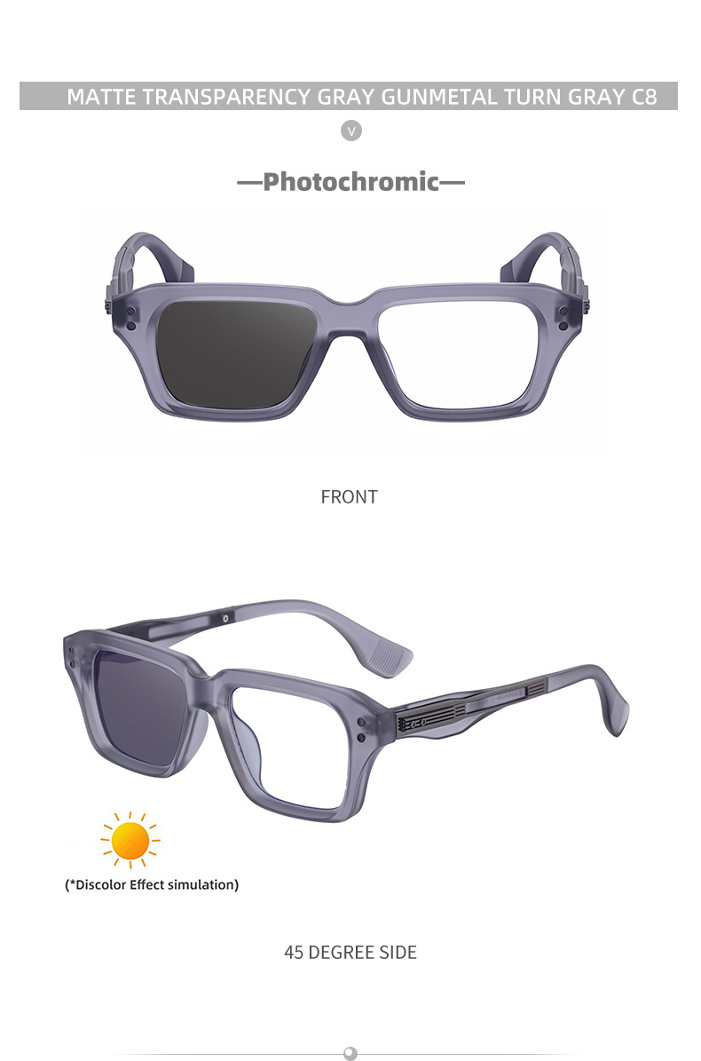 Glossy Black/Gold,Matte Black/White,Matte Black/Gunmetal, Tortoise Gold/White, Matte Translucent Grey, Matte Clear/Silver Zinc Alloy 2026 New Men's Chic Square Photochromic Sunglasses. Personalized Outdoor Gear with UV400 Protection - Details 23
