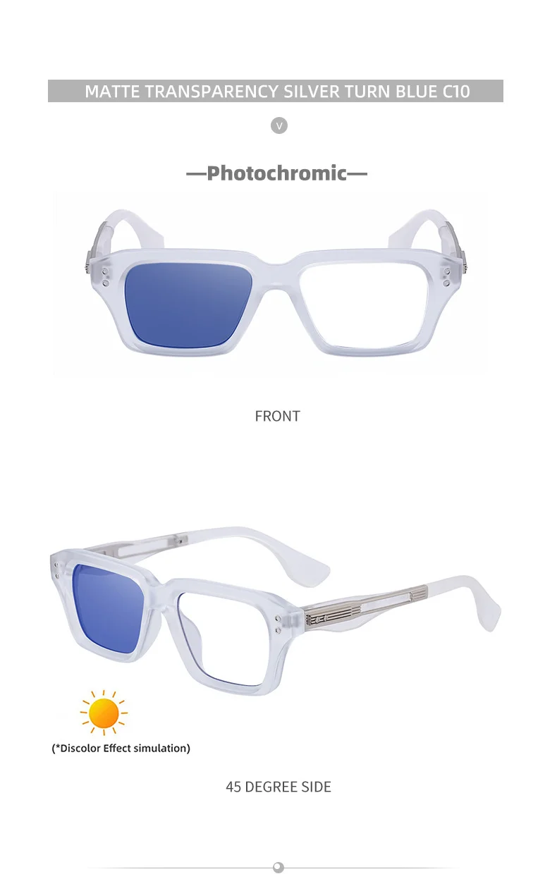 Glossy Black/Gold,Matte Black/White,Matte Black/Gunmetal, Tortoise Gold/White, Matte Translucent Grey, Matte Clear/Silver Zinc Alloy 2026 New Men's Chic Square Photochromic Sunglasses. Personalized Outdoor Gear with UV400 Protection - Details 24